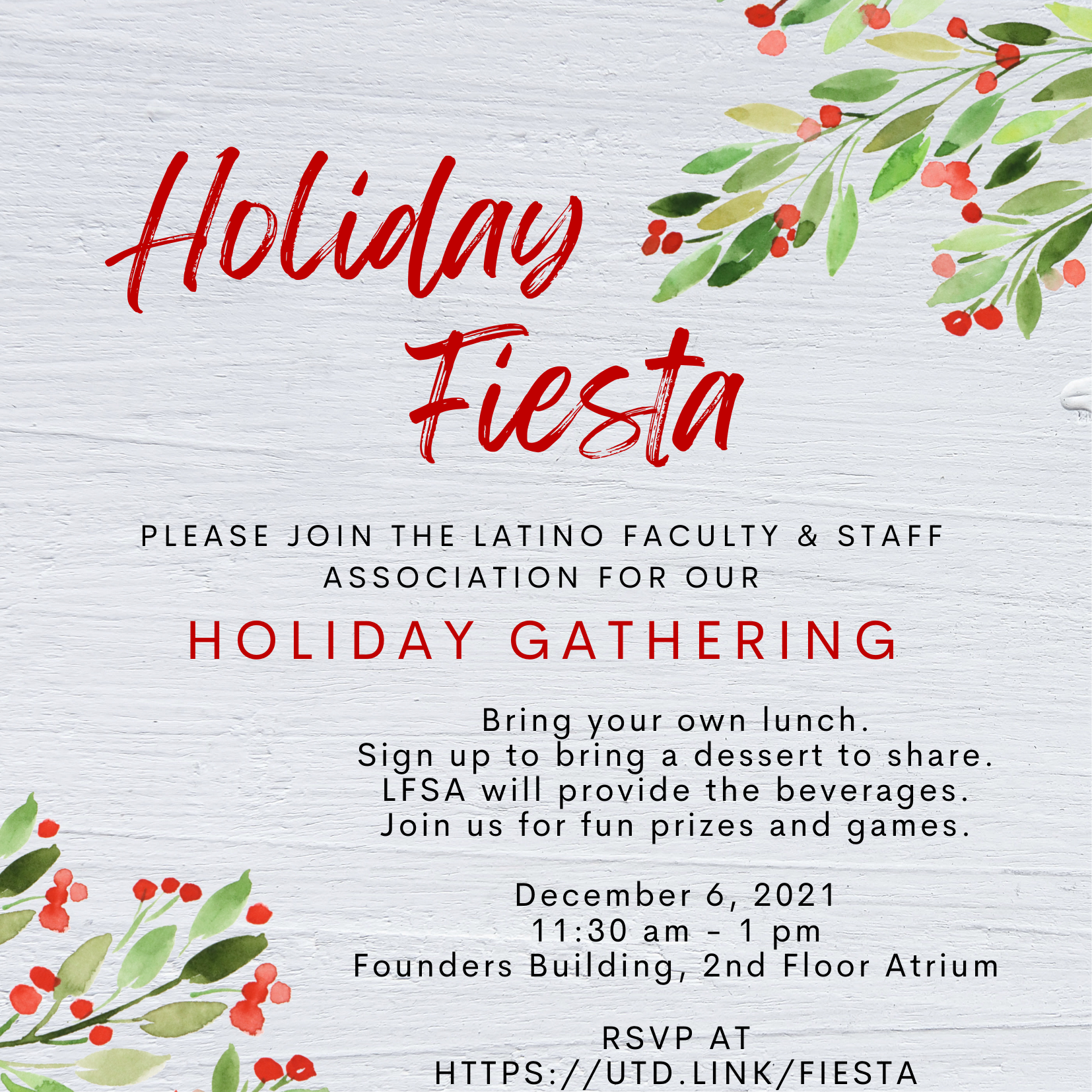 Invitation to holiday event on December 6 sponsored by LFSA